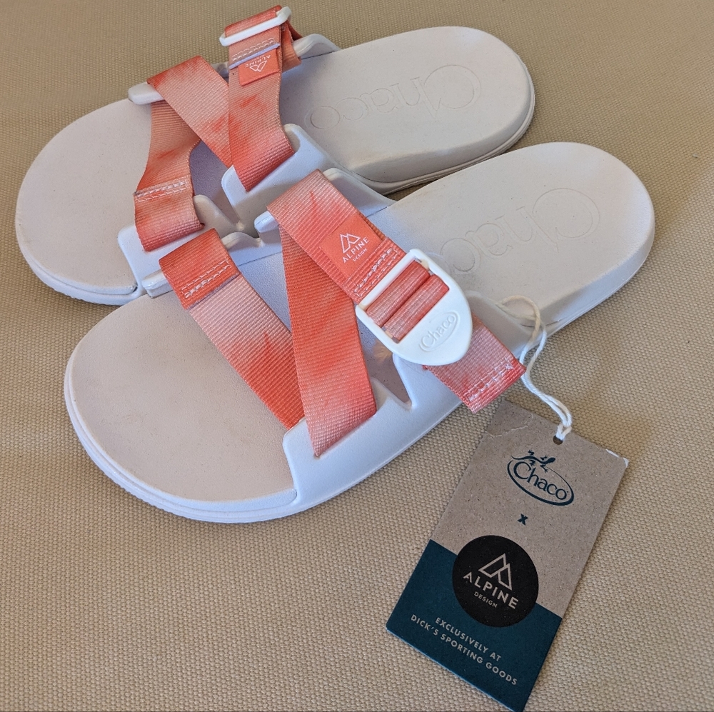 Chaco Women's Chillos Slide Sandals Persimmon Coral tie dye chacos nwt new with